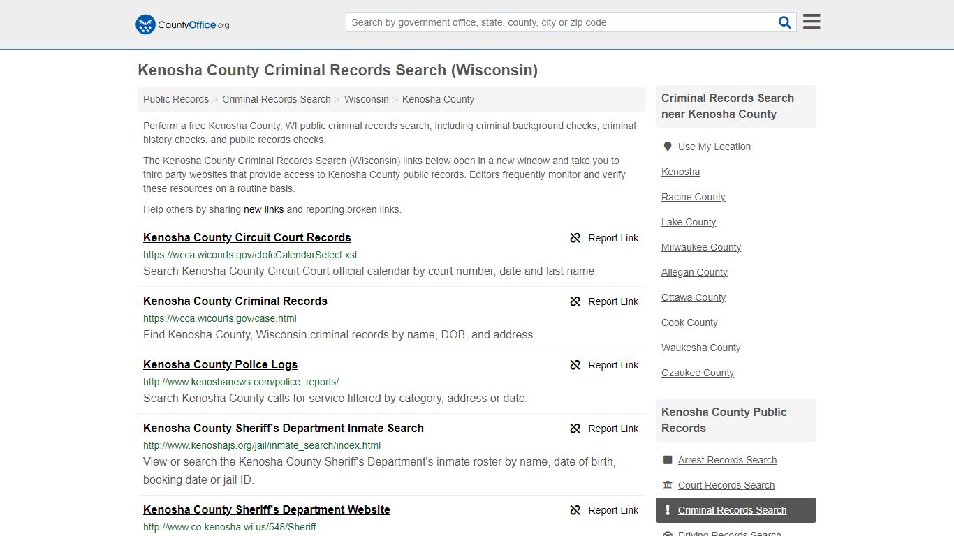 Kenosha County Criminal Records Search (Wisconsin) - County Office